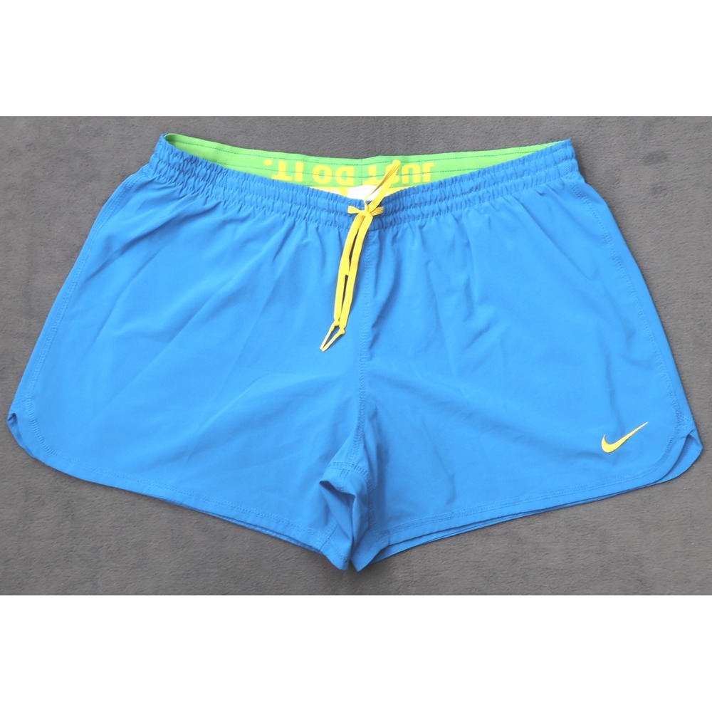 Nike Running Shorts Girls L Blue Yellow Excellent Fit Dry Just Do It 323013-425